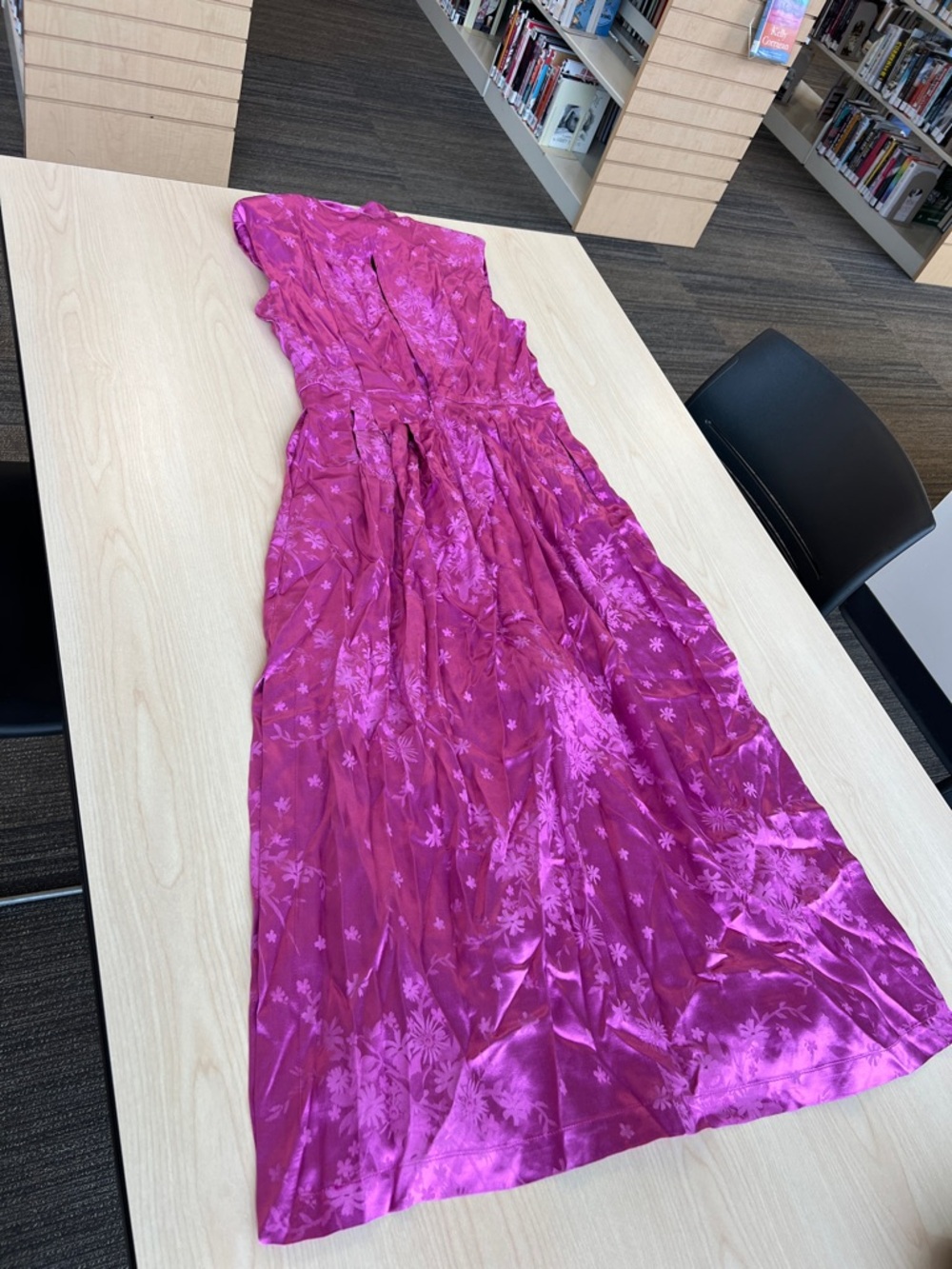 SABINA MUSAYEV fuchsia satin jacquard floral print neck bow sleeveless dress S - Picture 11 of 16